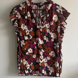 Banana Republic Floral Ruffle Sleeve Blouse V-Neck Tie Front Women’s Large